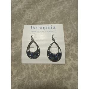 Lia Sophia "Atlantis" Silver-Tone Blue Crystals & Resin Dangle Hook Earrings